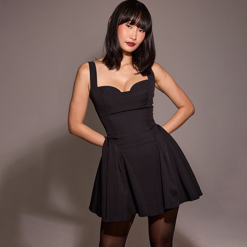 Black sweetheart neckline mini dress from Enchanting Slimming Sling Dress in fashion ملابس