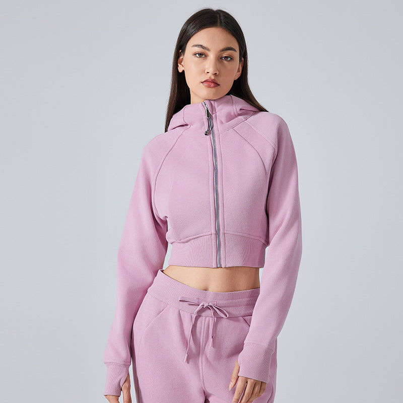 Lavender cropped hoodie and sweatpants set for stylish women’s casual fashion wear