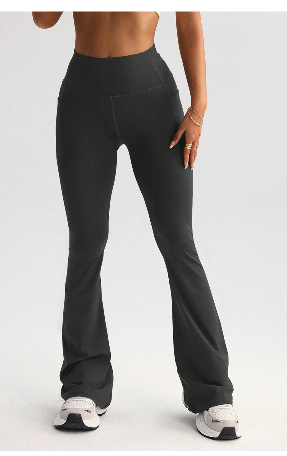 Langry black high-waisted flared yoga pants in stretchy fashion fabric