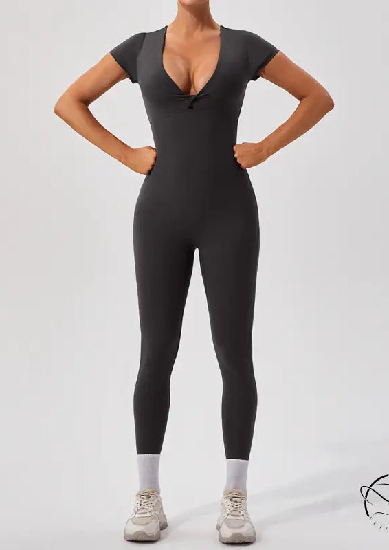 Sleek langry fashion yoga fitness one-piece bodysuit in dark gray