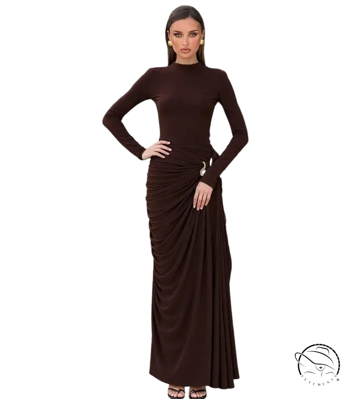 Sleek langry fashion chocolate brown sheath dress with ruched waist