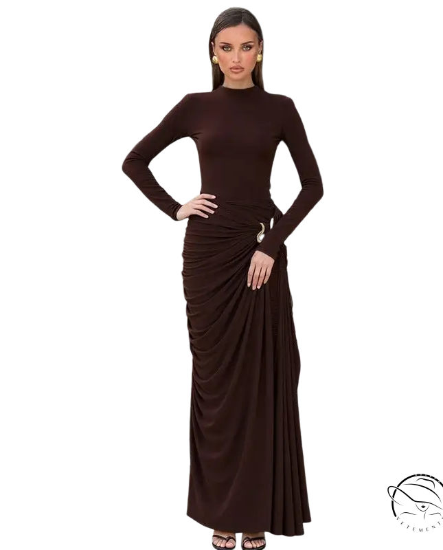 Langry fashion chocolate brown sheath dress with ruched waist