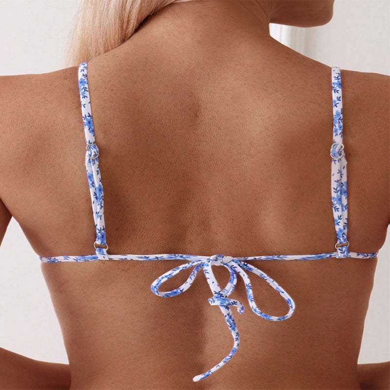 Floral-patterned bikini top back view from Swimsuit Floral Bikini for women beach spring