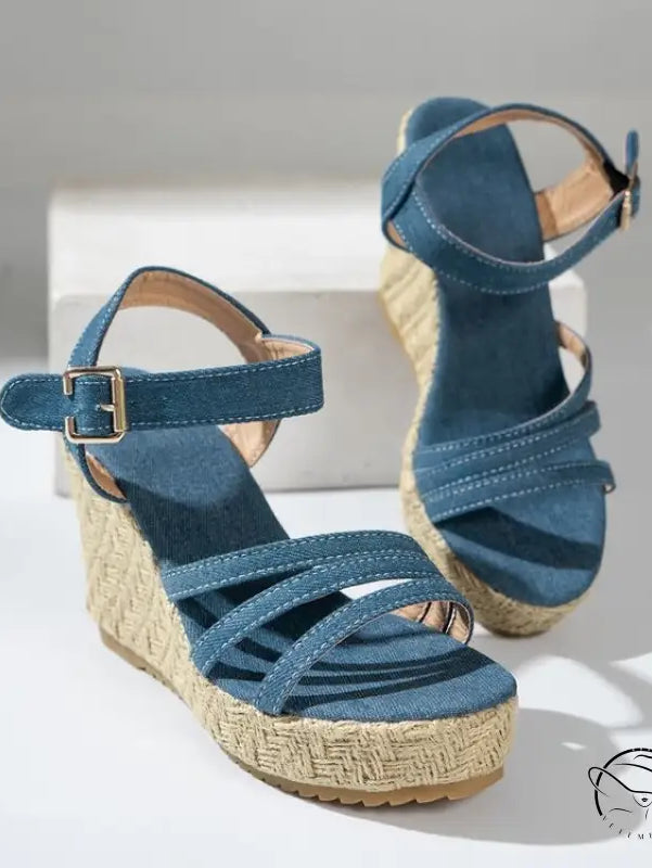 One Strap Wedge Sandals Women Platform Cloth High Heel Straw