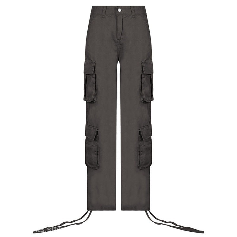 Gray cargo pants with drawstring hems from HIP HOP LOW WAIST DENIM PANTS collection