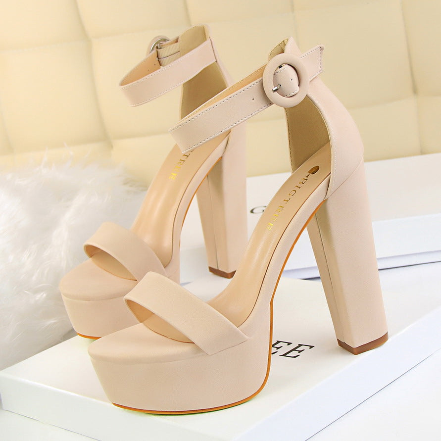 Beige platform high heels from Chunky Heel Super Slimming High Heels for fashionable looks