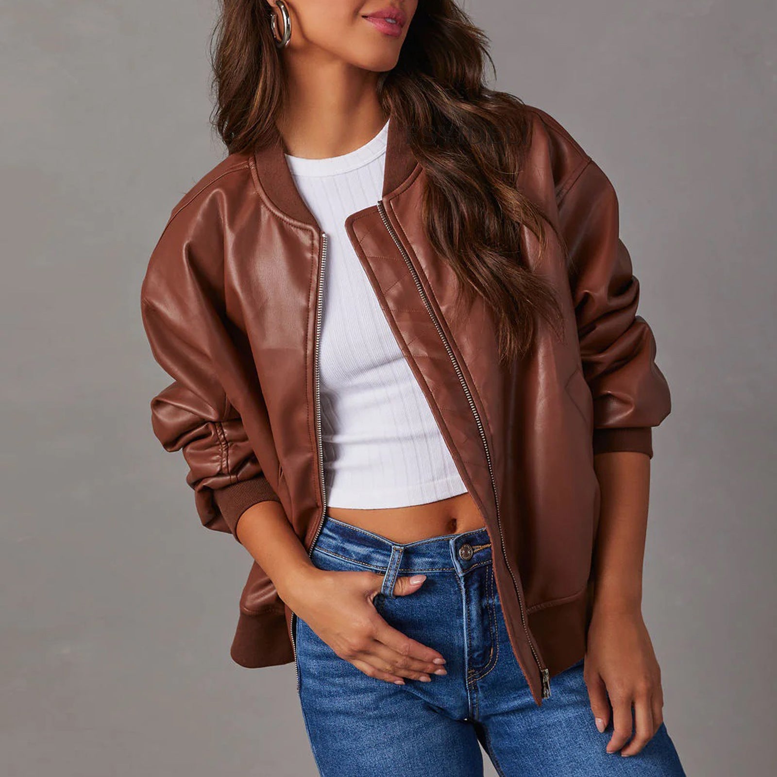 Faux Leather Varsity Jacket