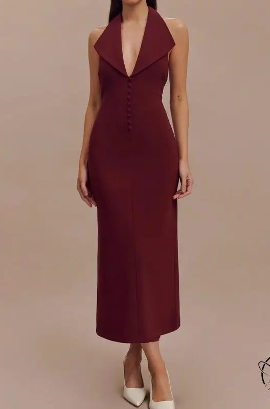 Burgundy halter midi dress from Langry fashion collection