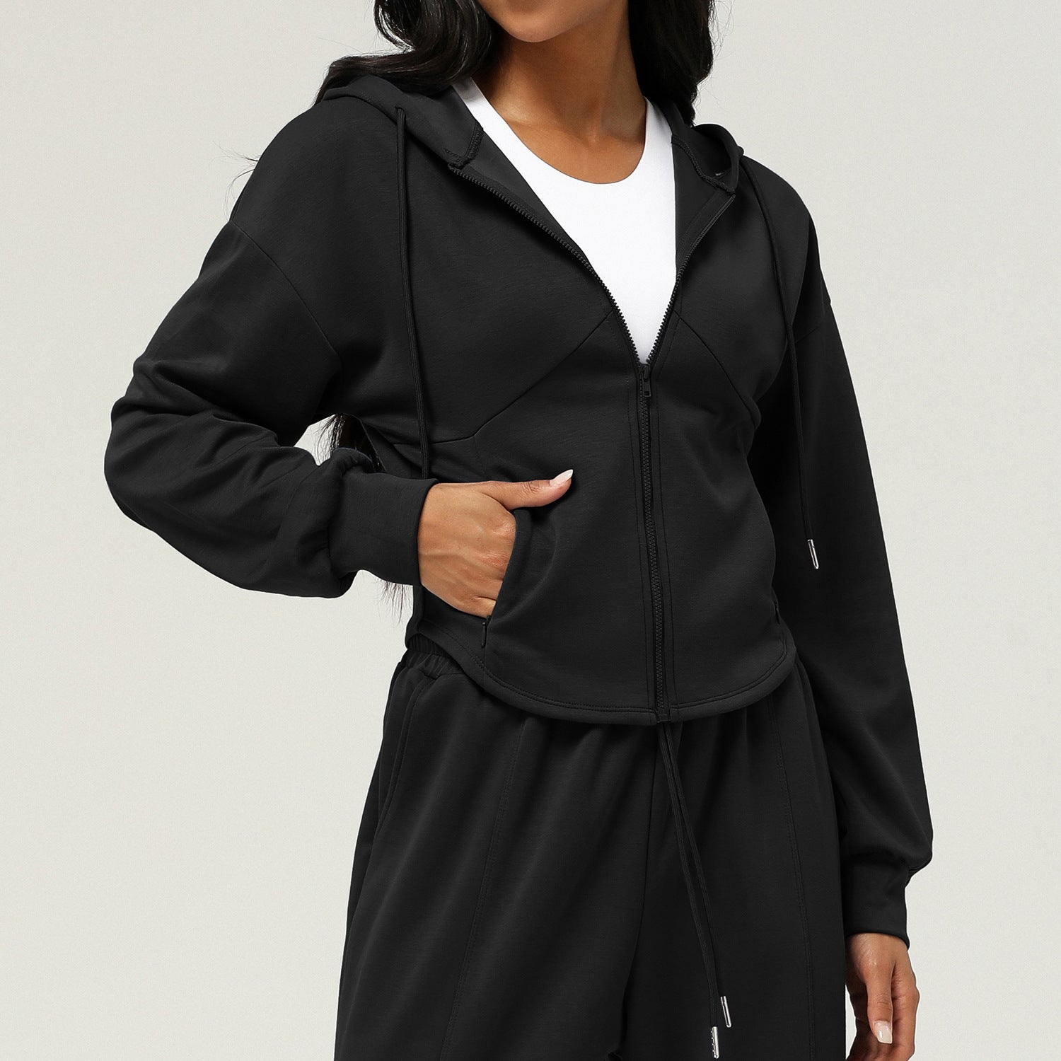 Black hooded zip-up sweatshirt from Langry, a stylish addition to your ملابس collection