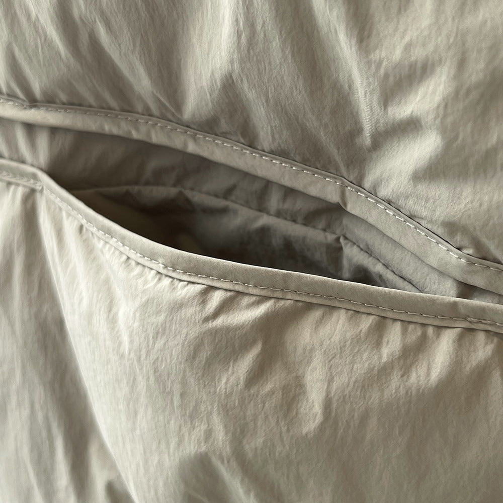 Wrinkled white fabric with seam detail on Winter Korean round Neck Warm Vest, Langry fashion