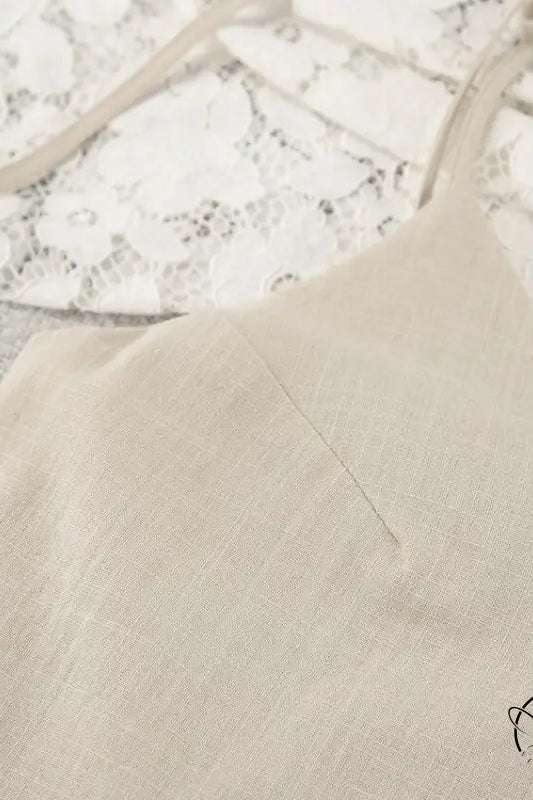 Beige linen camisole with thin straps, casual backless cotton home wear