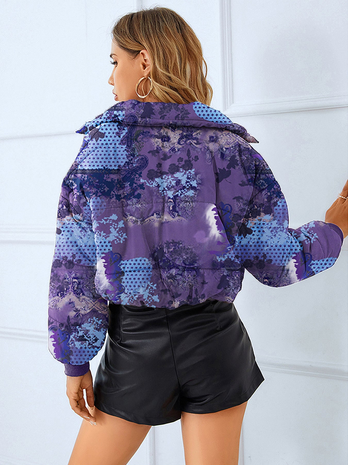Purple patterned puffer jacket from Elegant Thermal Cotton Padded Coat for stylish fashion ملابس