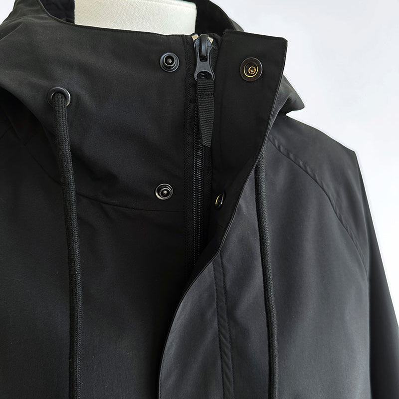 Black hooded jacket with zipper and snap closures from Super Elegant Hooded Jacket collection, perfect for langry fashion and ملابس style