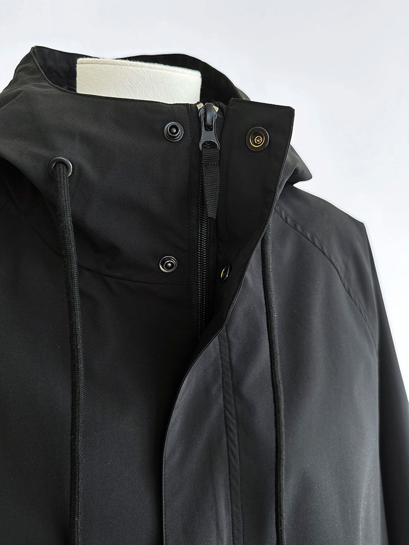 Black hooded jacket with zipper and snap closures from Super Elegant Hooded Jacket collection, perfect for langry fashion and ملابس style