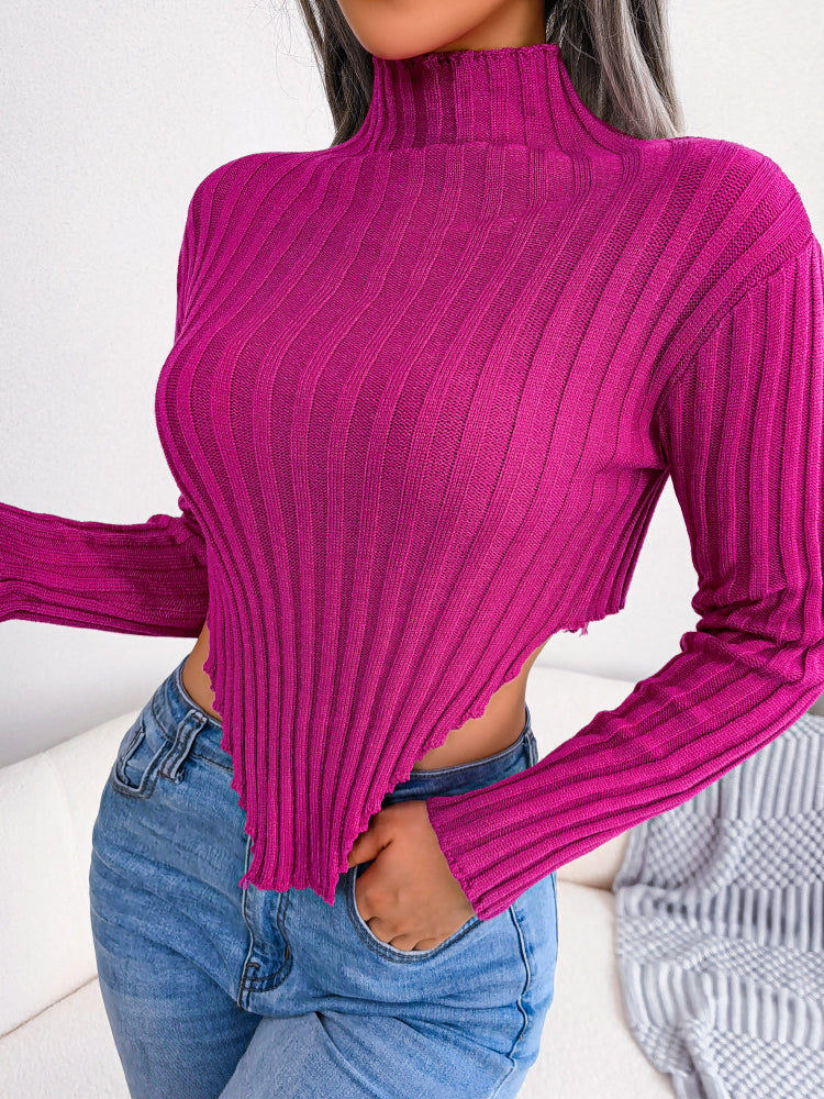 Magenta ribbed knit turtleneck top from Cozy Knitted Bottoming Sweater, fashion ملابس