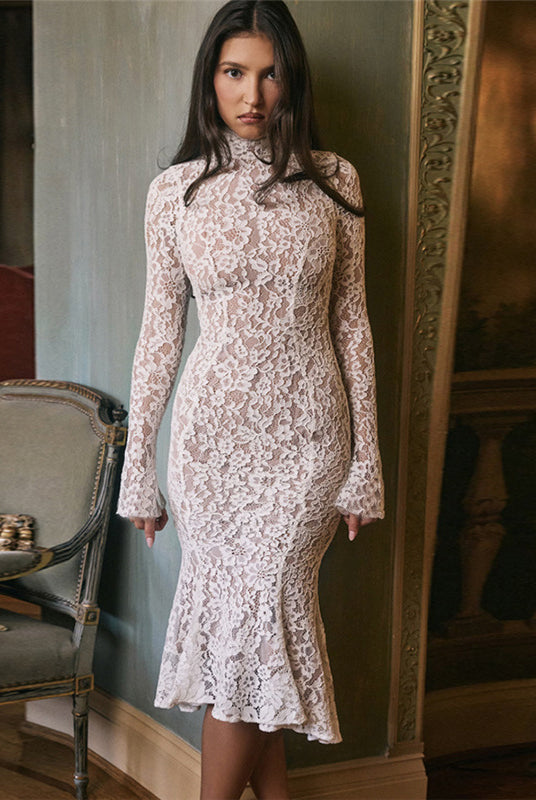 Lace high-neck midi dress from French Lace Dress, a stylish choice in ملابس fashion