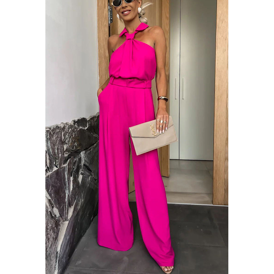 Fuchsia halter-neck jumpsuit showcasing stylish casual fashion for summer vacations