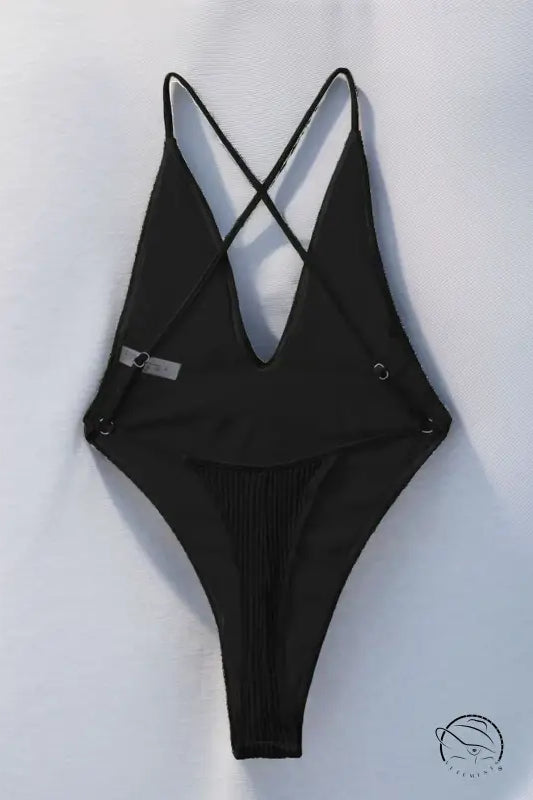 Attractive black one-piece bikini with crossed back straps in Langry fashion