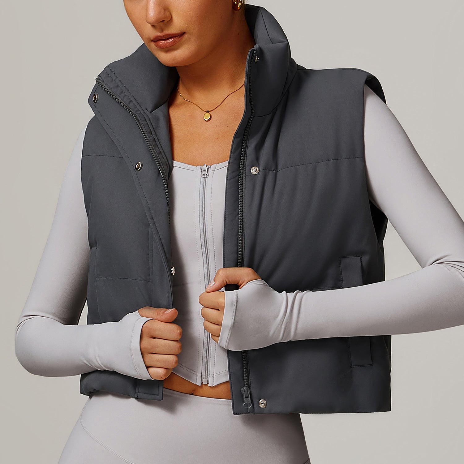 Gray puffer vest from Winter Fashionable Warm Vest Coat, perfect for trendy ملابس and fashion