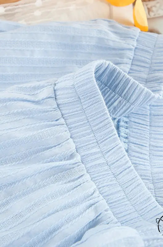 Light blue shirred pure cotton home wear cardigan with long sleeves