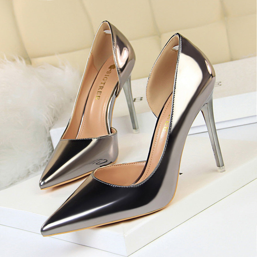 Langry fashion silver and black metallic stiletto high heel pumps