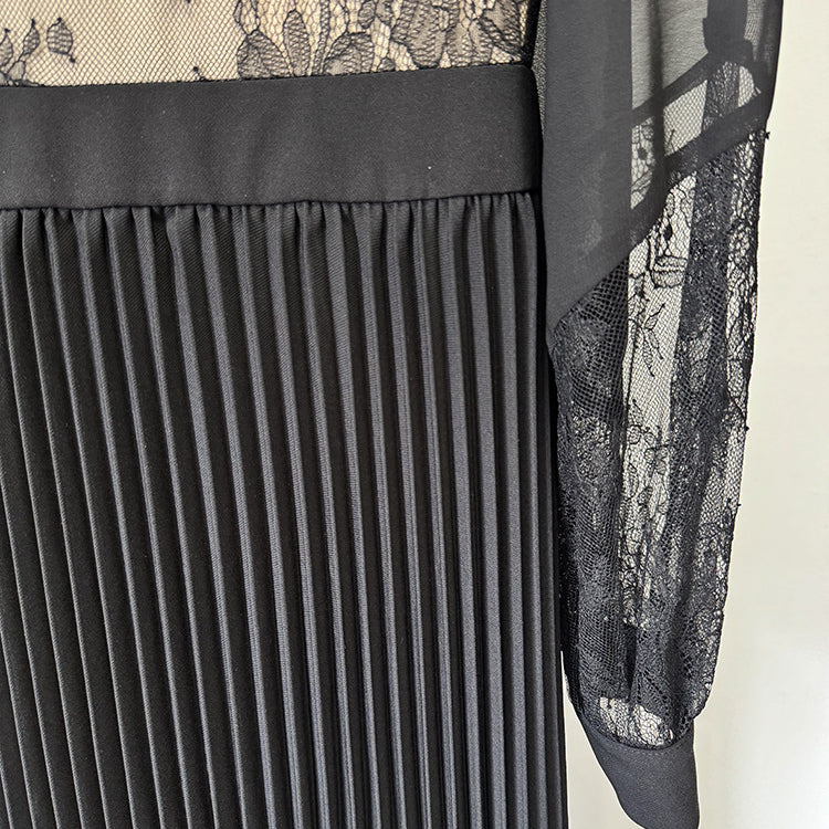 Elegant black pleated fashion dress with lace detailing from Beautiful High End Floor Length Dress collection