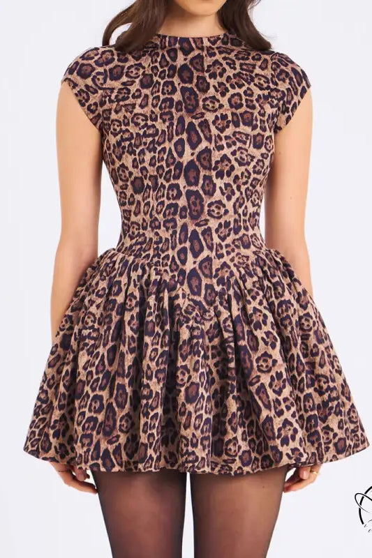 Langry fashion leopard print party dress with fitted bodice and flared skirt