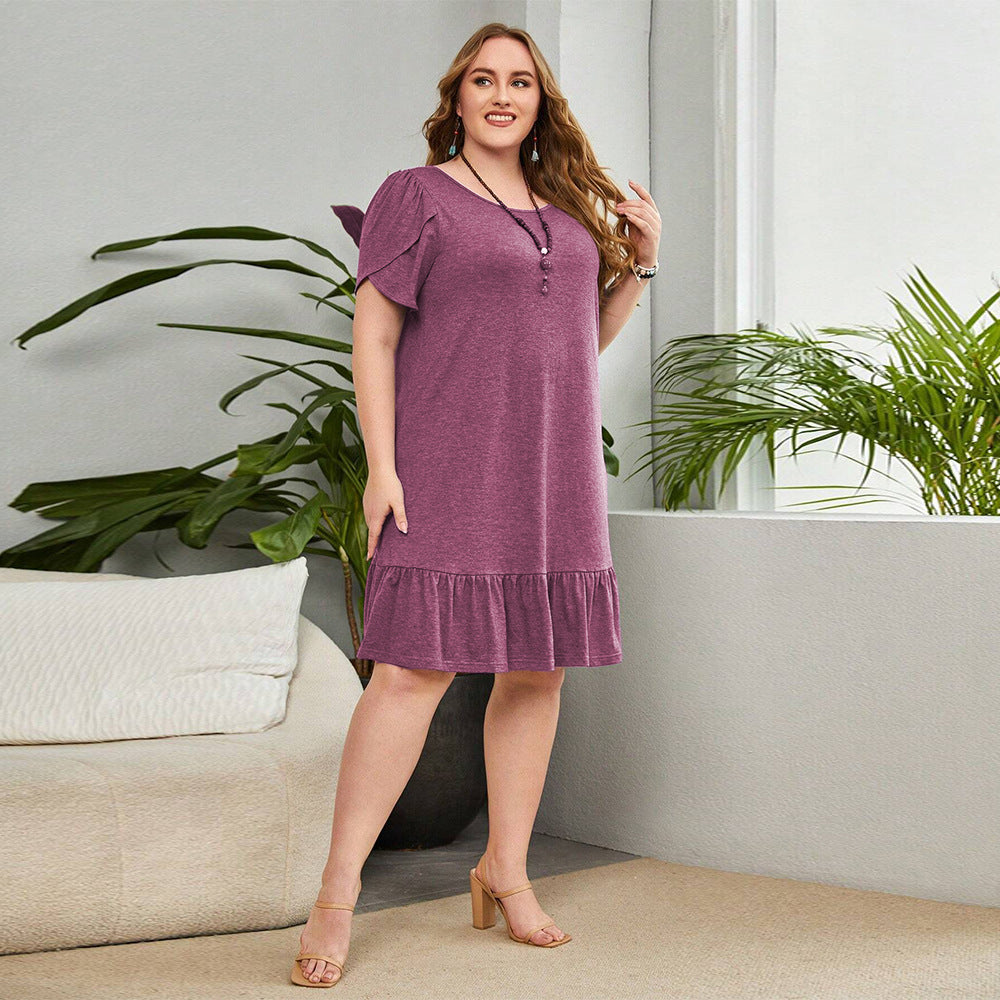 Purple ruffle-hem Elegance Texture Midi Dress for stylish fashion and ملابس choices