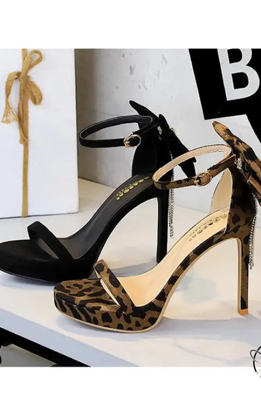 Cocktail Open Toe Platform Rhinestone Back Bowknot High Heel