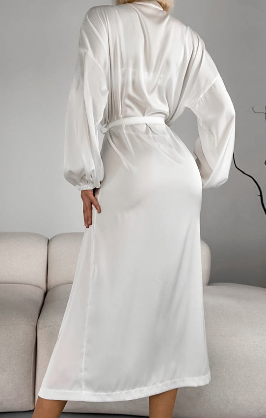 White langry satin robe in loose casual fashion homewear