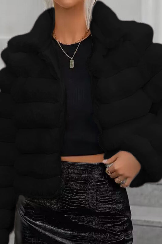 Black faux fur jacket from Autumn Winter Faux collection, stylish winter faux fur coat for women