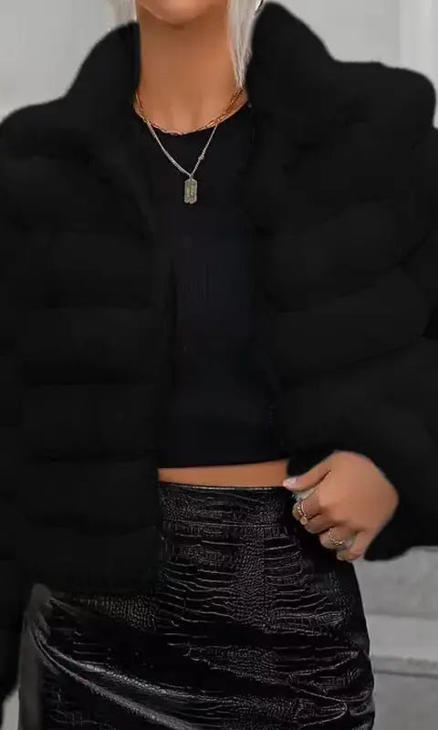 Black faux fur jacket for autumn winter faux coat