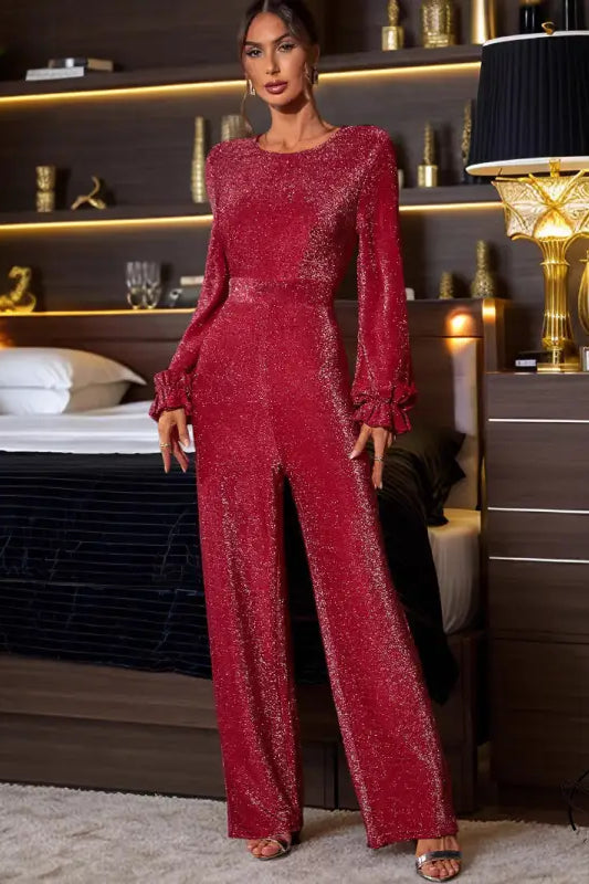 Red sparkly elegant retro high waist jumpsuit