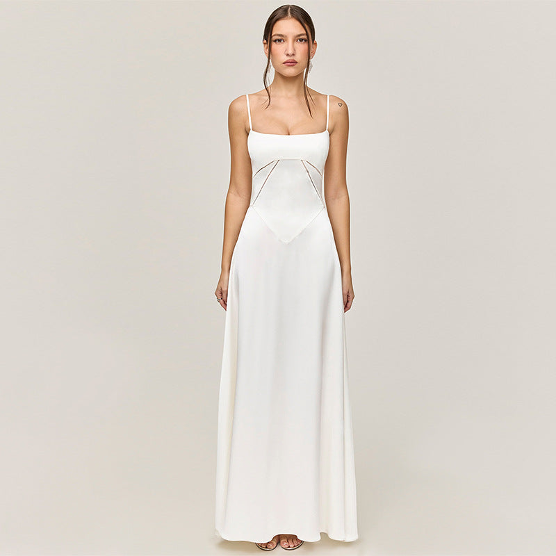 Elegant White Spaghetti Strap Langry Dress for Fashionable Evening Occasions
