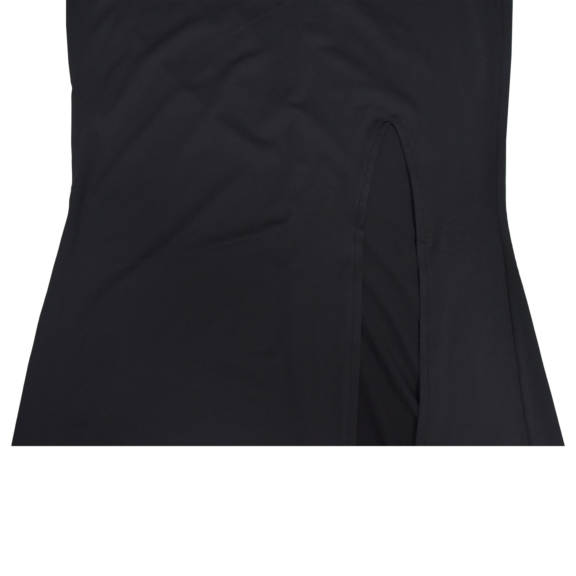 Elegant black maxi dress with a stylish slit, perfect for any fashion occasion