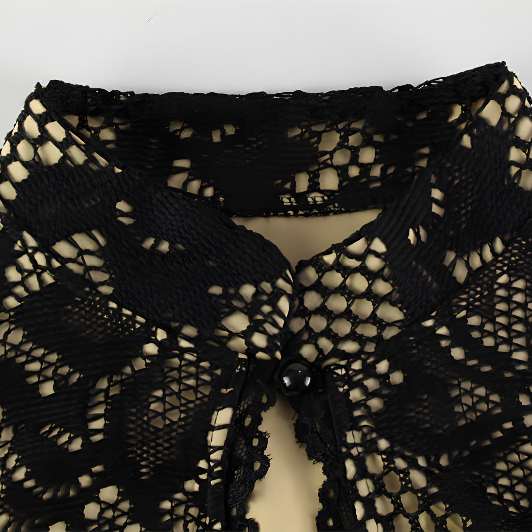 Black lace collar featuring a delicate floral pattern on an Elegant Slim Fit Dress