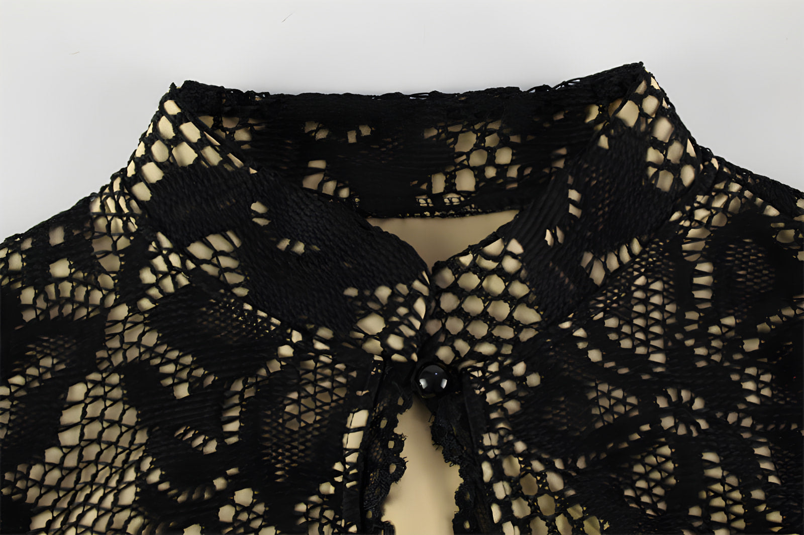 Black lace collar featuring a delicate floral pattern on an Elegant Slim Fit Dress