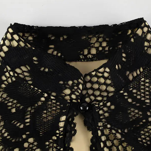 Elegant slim fit dress with black lace collar in delicate floral pattern, langry fashion ملابس