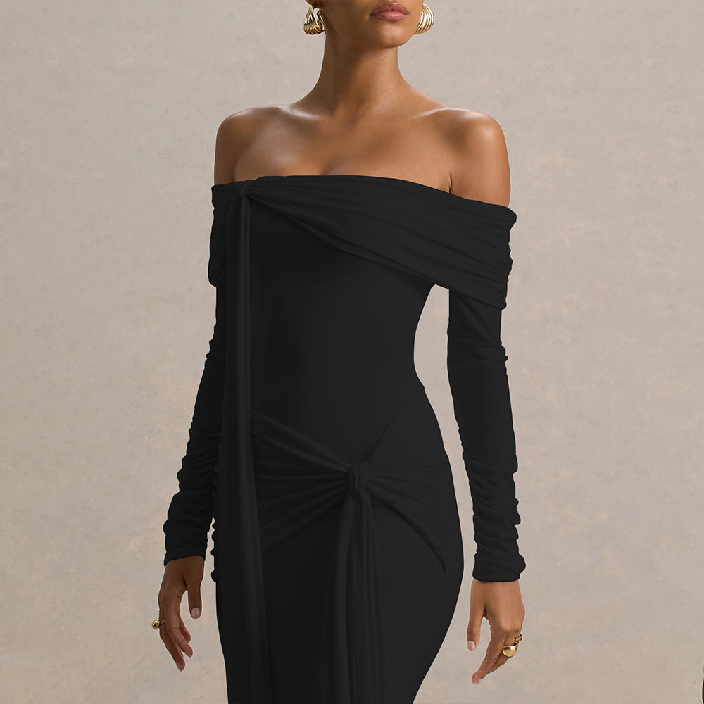 Elegant Tube Top off Neck Ribbon Dress