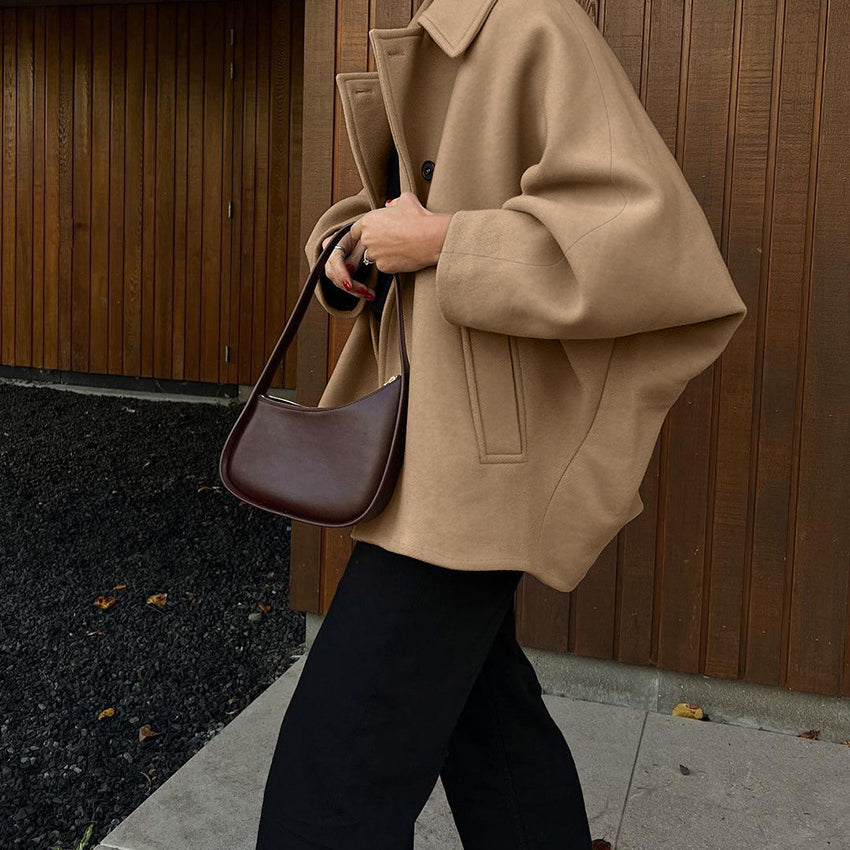 High Grade Brown Woolen Cardigan Coat