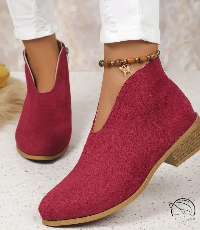 Burgundy suede ankle boots in Winter Cute Boot with free shipping
