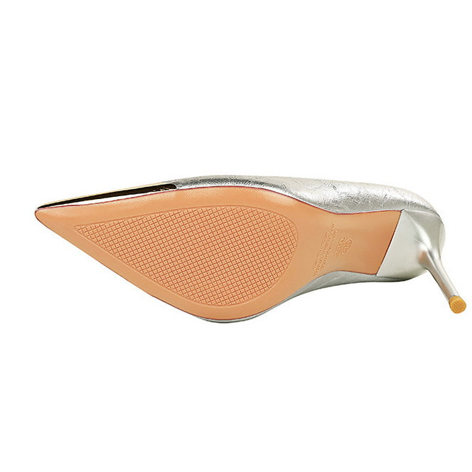 Langry silver metallic pointed toe high heel with textured sole in fashion