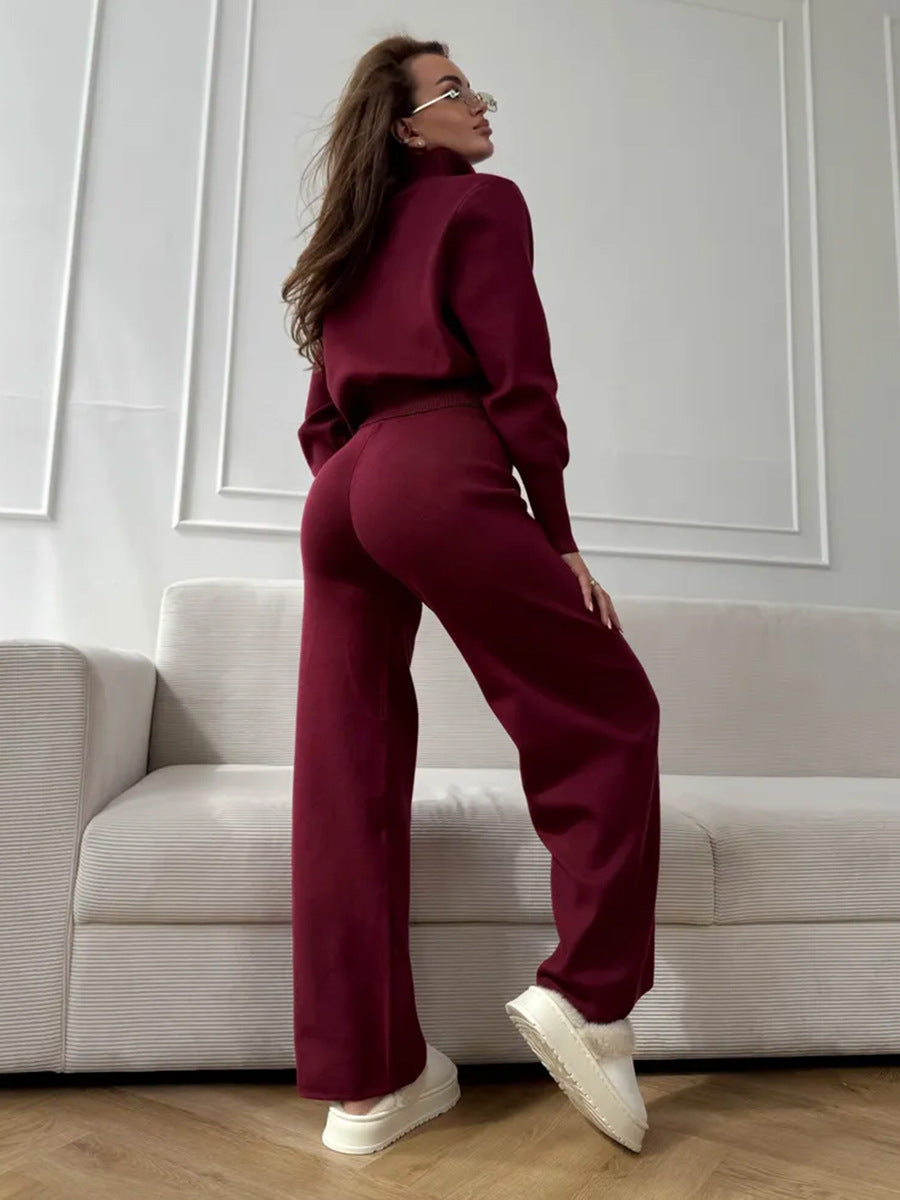 Langry fashion ملابس: burgundy wide-leg pants with white sneakers and glasses