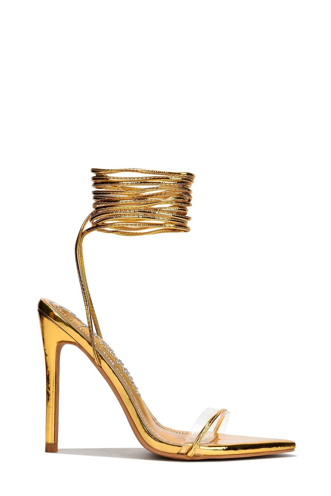 Gold stiletto heel with ankle wrap from Ankle Strap Stiletto Heels, a stylish fashion choice