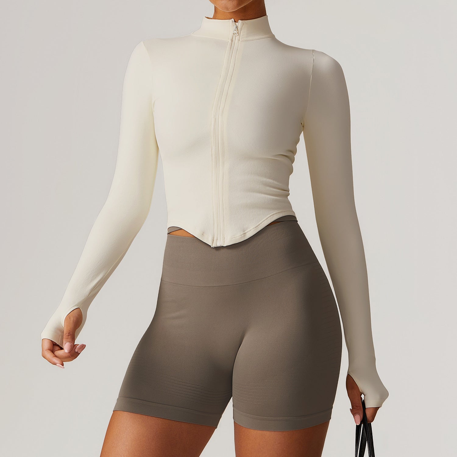 Stand Collar Long Sleeve Zipper Yoga Jacket Women Tight Quick Drying Clothes Outdoor Fitness Sports Top