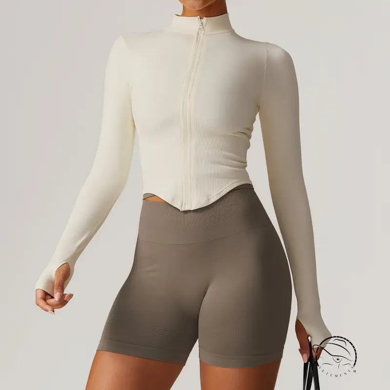 Stand Collar Long Sleeve Zipper Yoga Jacket Women Tight Quick Drying Clothes Outdoor Fitness Sports Top