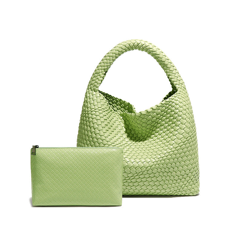 Woven light green handbag and pouch from Langry, perfect for fashionable ملابس styles