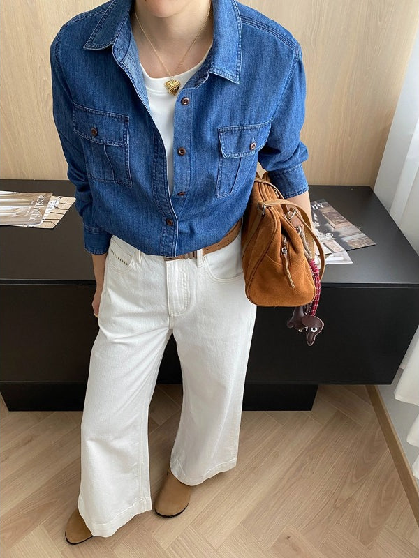 Relaxed Pocket Design Casual Denim Shirt