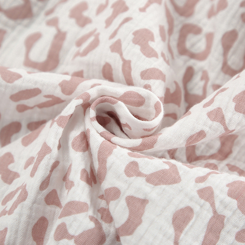 Pink and white leopard print muslin fabric for spring summer ruffled short sleeves pajamas