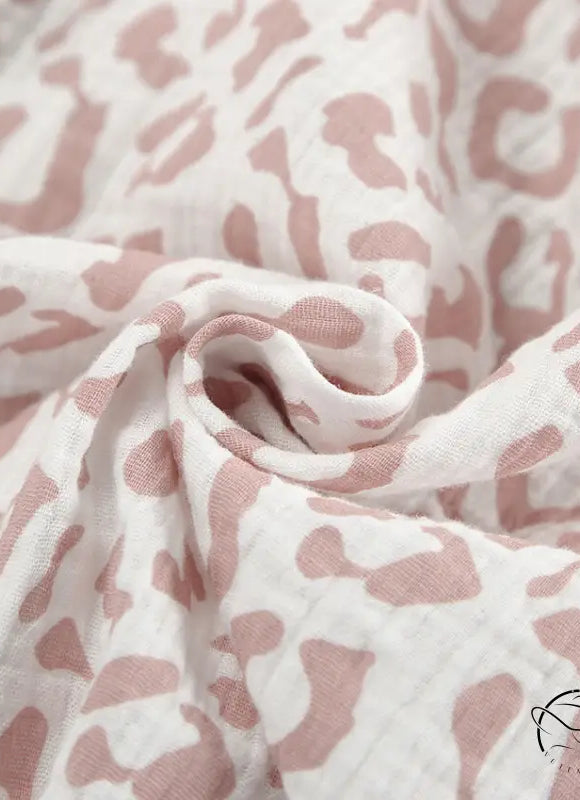 Pink white leopard print muslin ruffled short sleeves pajamas trousers